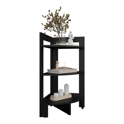Modern Black Side Table with 3 Shelves for Bedroom Storage for Living Room