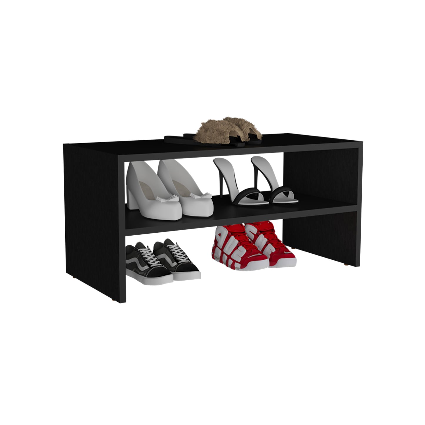 Black Engineered Wood Shoe Storage Bench - 13.7" H for Living Room