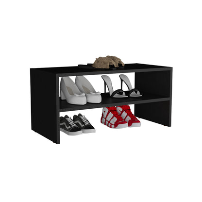 Black Engineered Wood Shoe Storage Bench - 13.7" H for Living Room