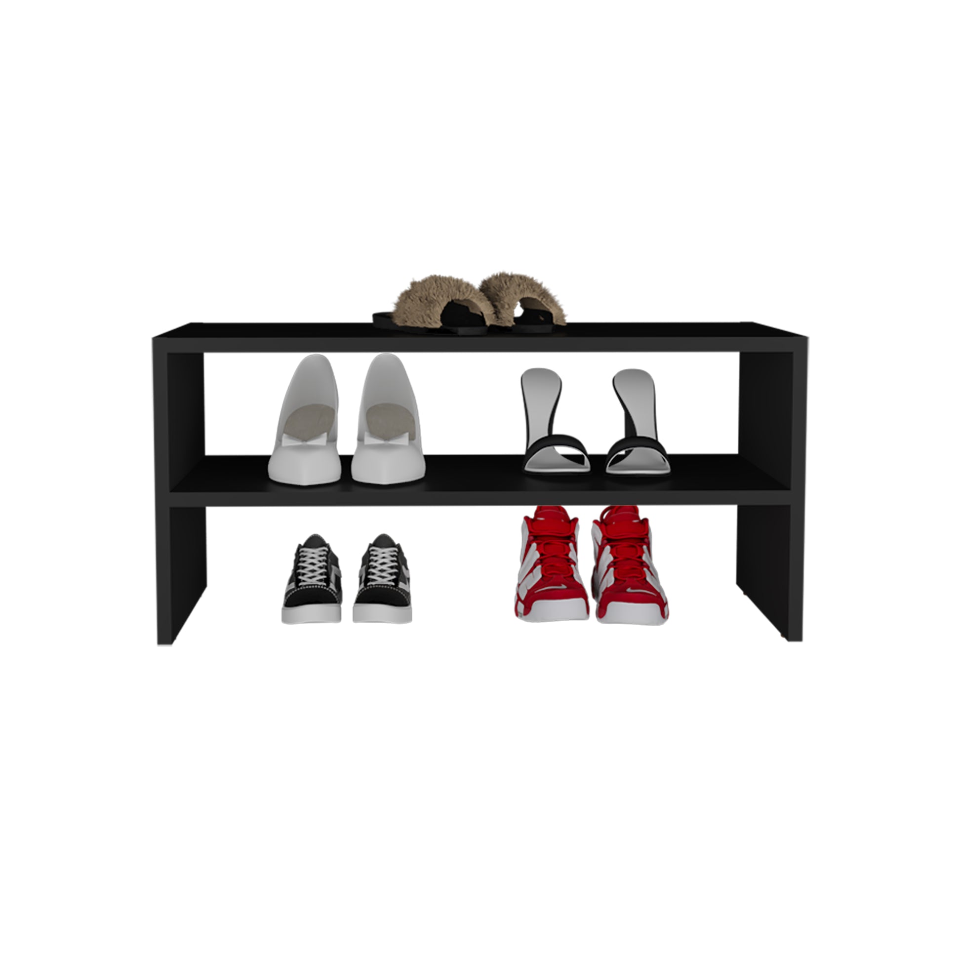 Black Engineered Wood Shoe Storage Bench - 13.7" H for Living Room