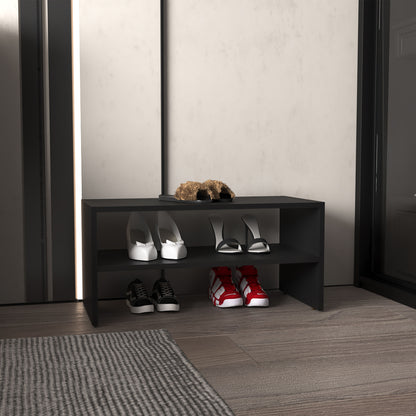 Shoe Rack 13.7" H, with 2 Shelves, Black