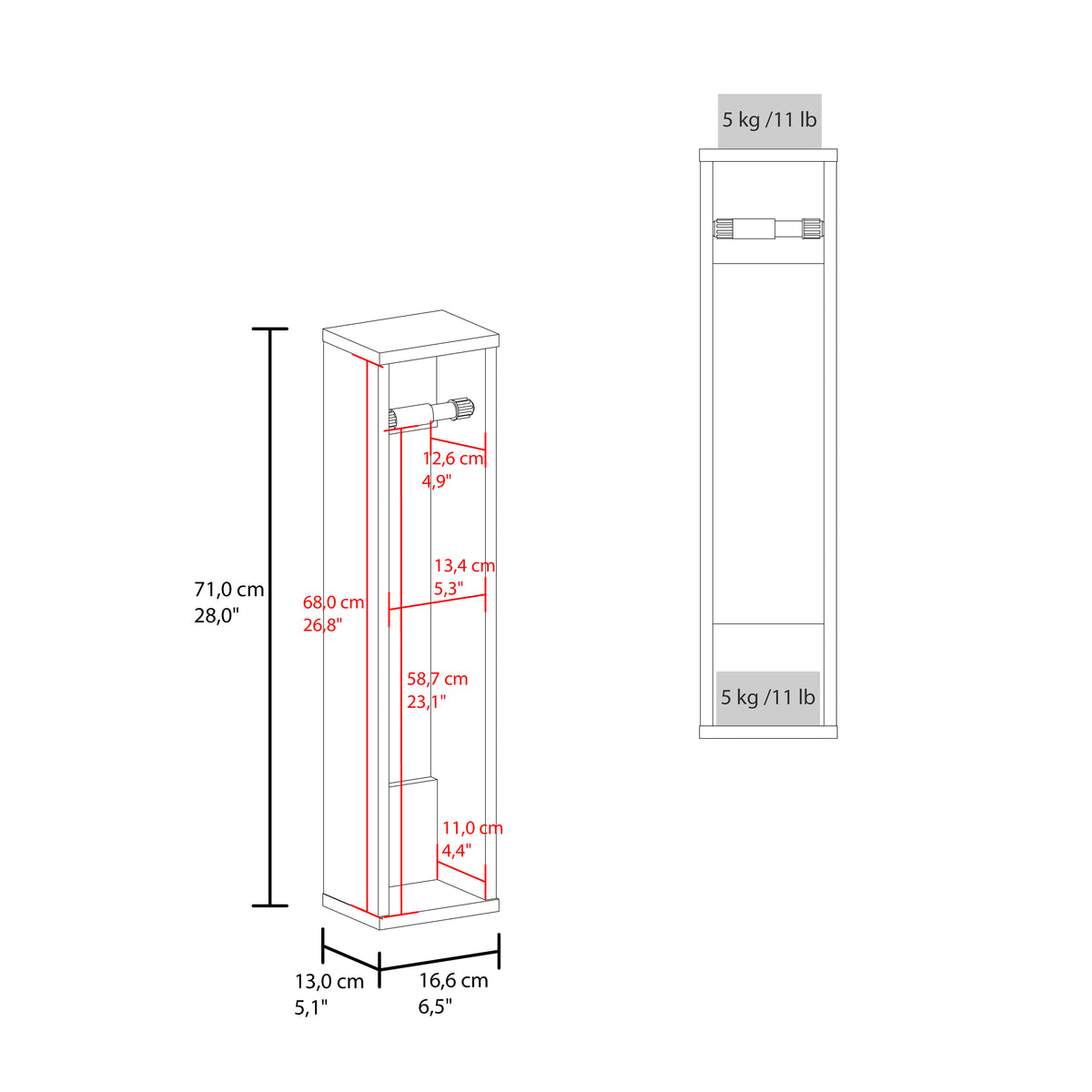 White Wall Mounted Shelf 28" H, 2 Shelves - Storage for Living Room