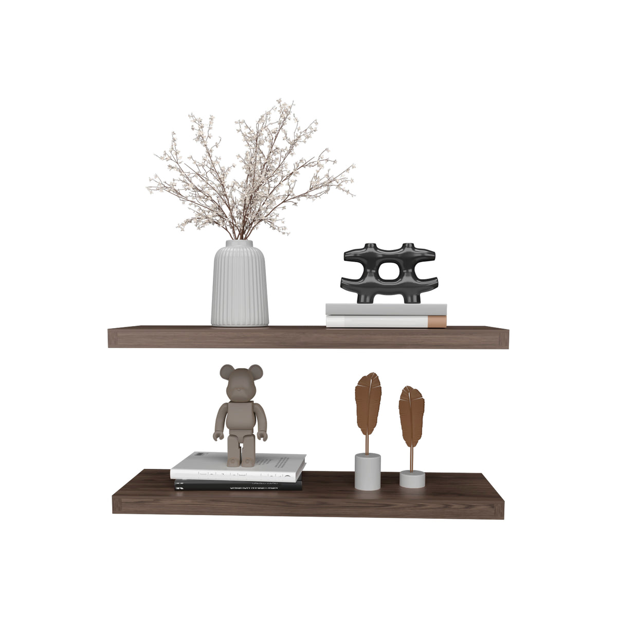 Floating Shelves 1.5" H, 2 Shelves, Brown for Living Room
