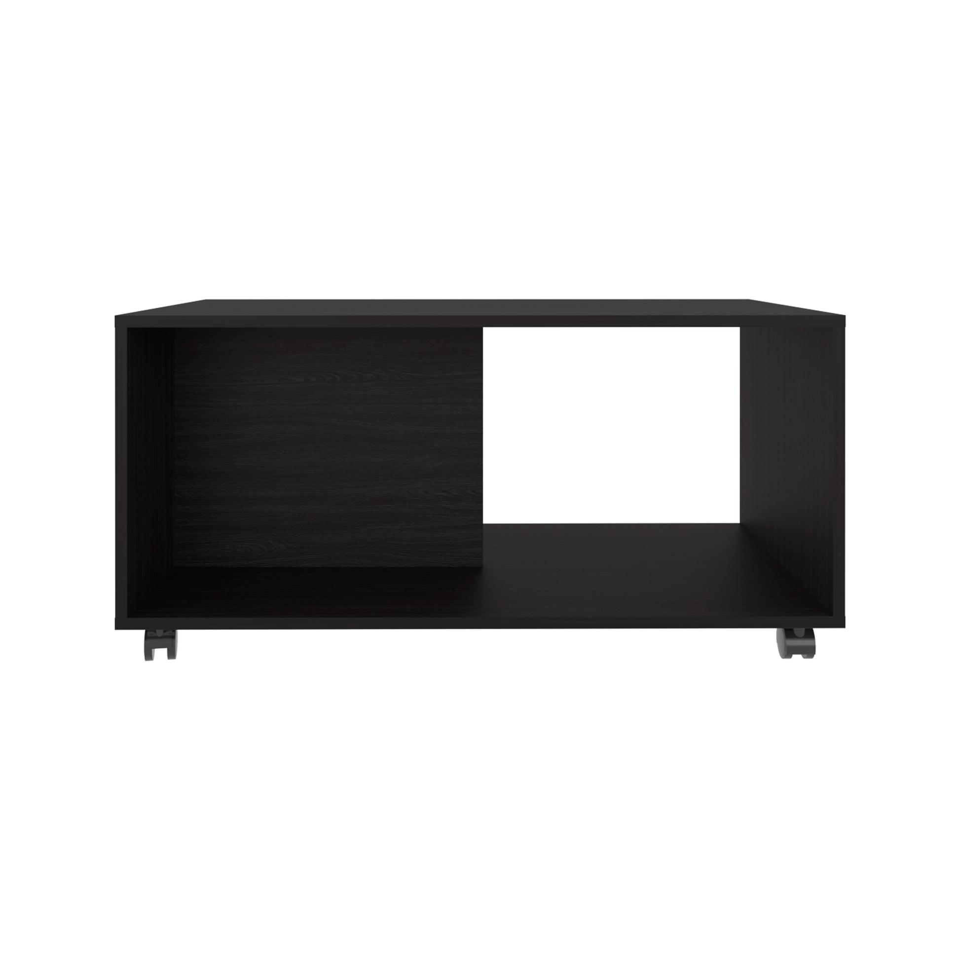 Black Engineered Wood Coffee Table with Wheels for Living Room Storage