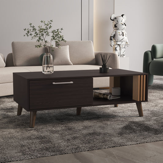 Coffee Table, 1 Door, 1 Shelf, Black / Natural Oak