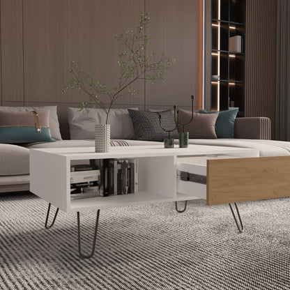 White & Light Oak Coffee Table with Storage