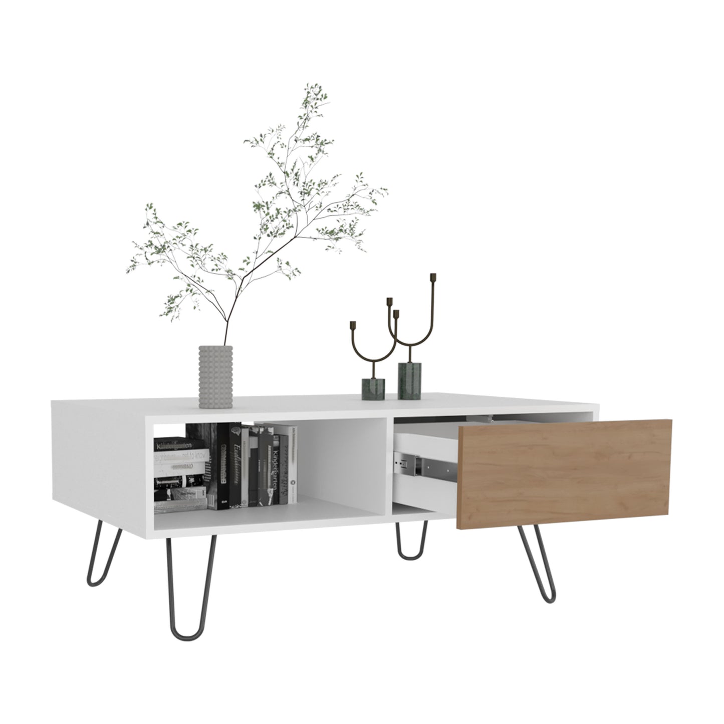 White & Light Oak Coffee Table with Storage