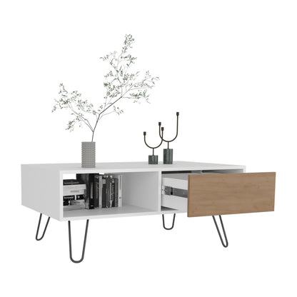 White & Light Oak Coffee Table with Storage