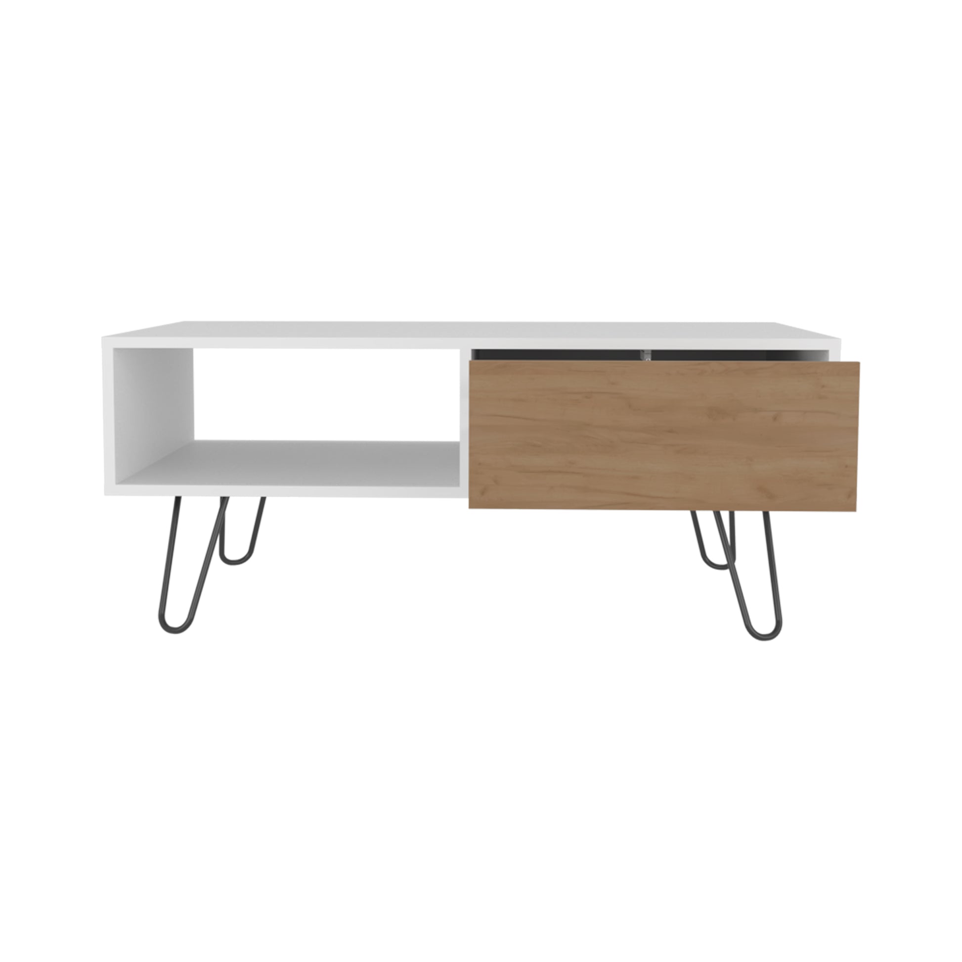 White & Light Oak Coffee Table with Storage