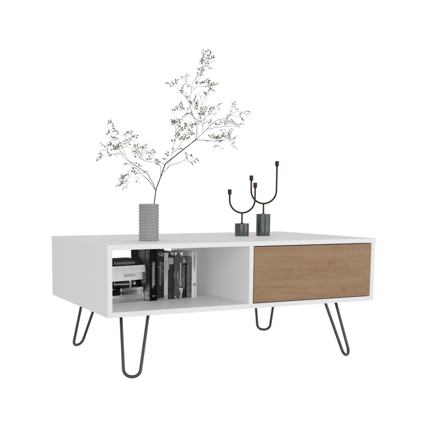 White & Light Oak Coffee Table with Storage