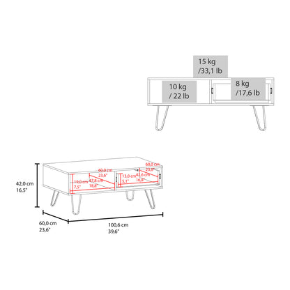 White & Light Oak Coffee Table with Storage
