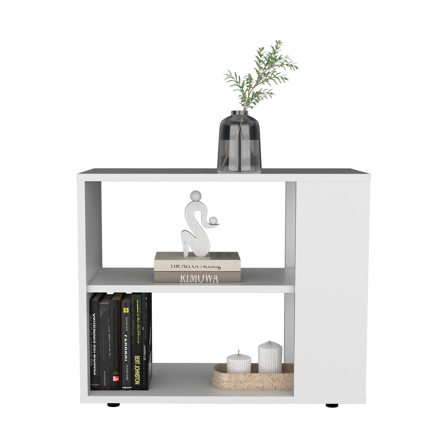 White Engineered Wood Storage Table with 2 Shelves for Living Room