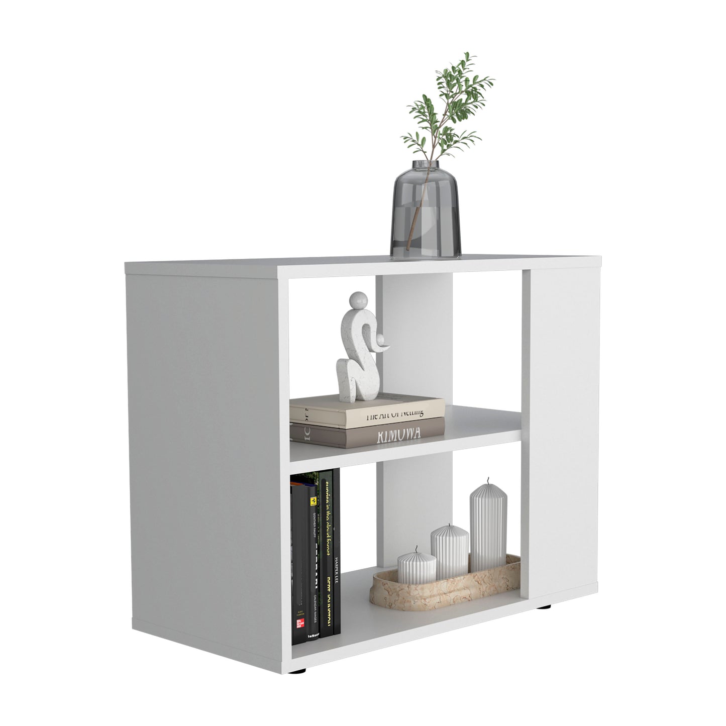 White Engineered Wood Storage Table with 2 Shelves for Living Room