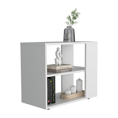 White Engineered Wood Storage Table with 2 Shelves for Living Room