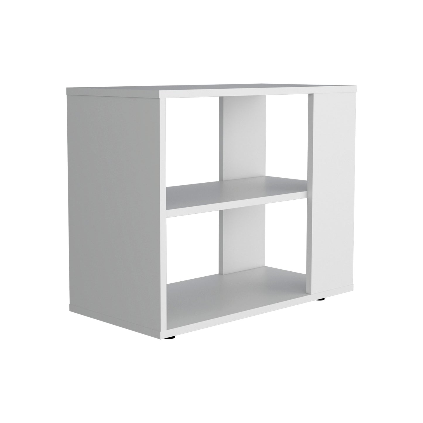 White Engineered Wood Storage Table with 2 Shelves for Living Room