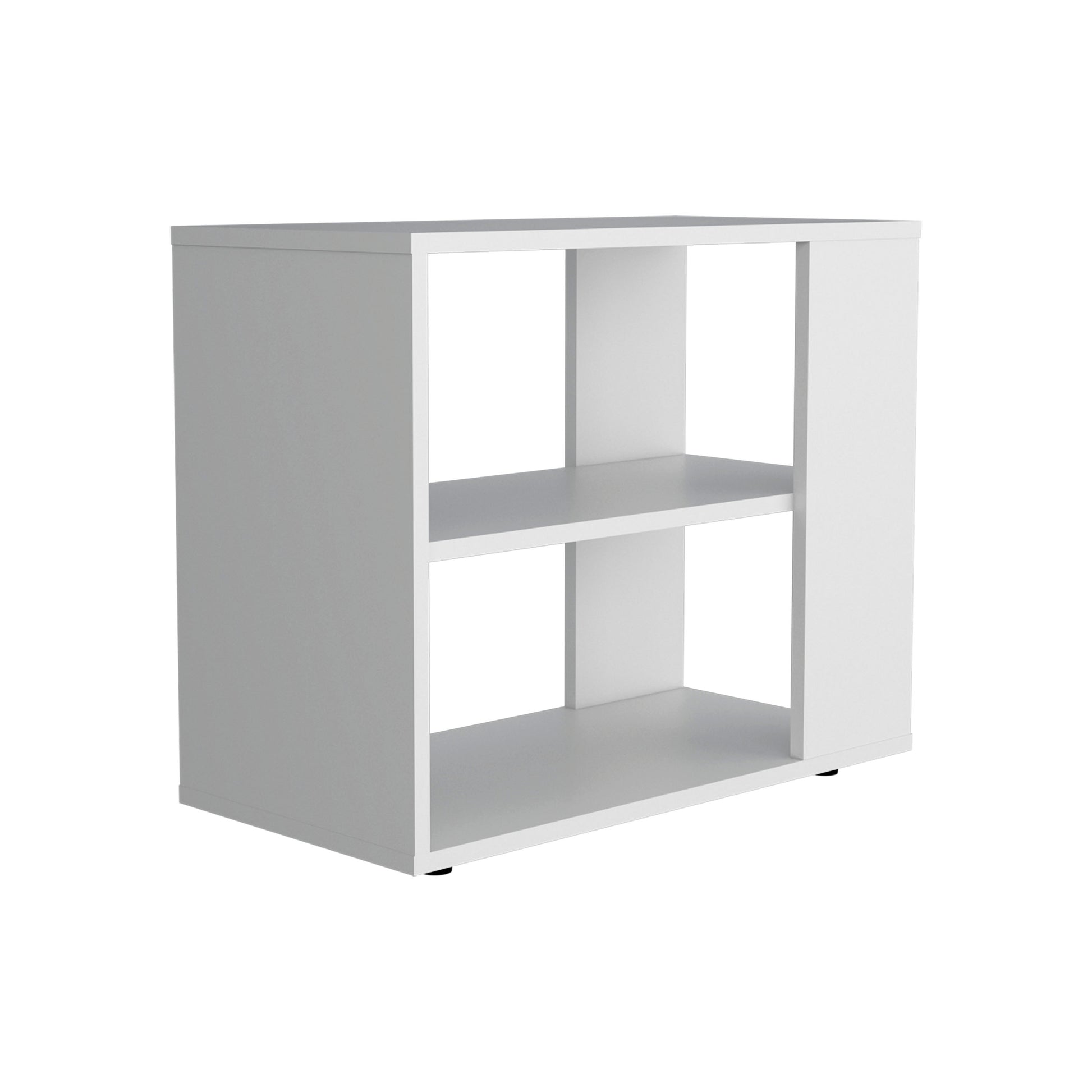 White Engineered Wood Storage Table with 2 Shelves for Living Room