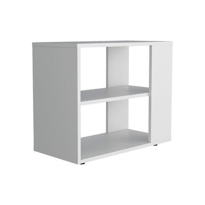White Engineered Wood Storage Table with 2 Shelves for Living Room