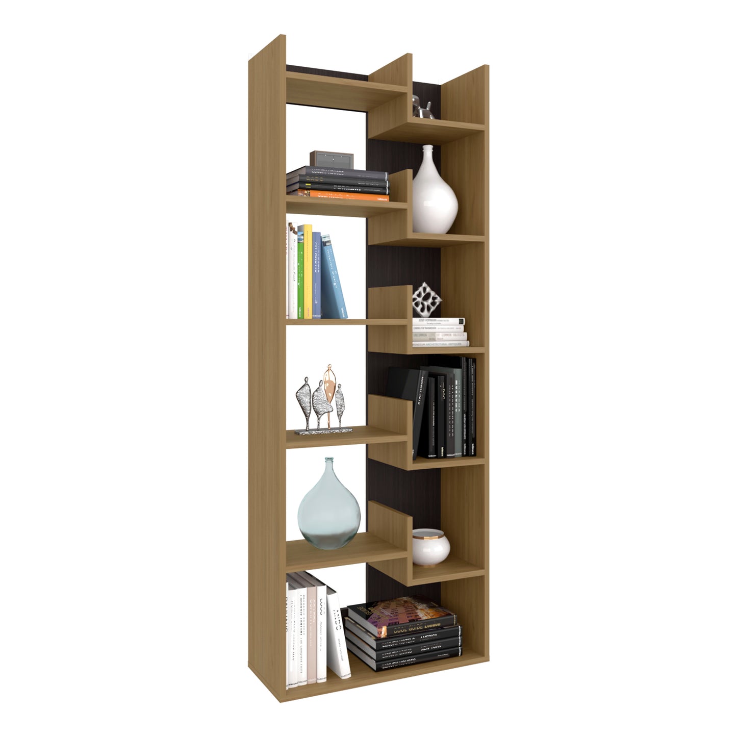 Compact Natural Wood Storage Cabinet with 11 Shelves for Home Office