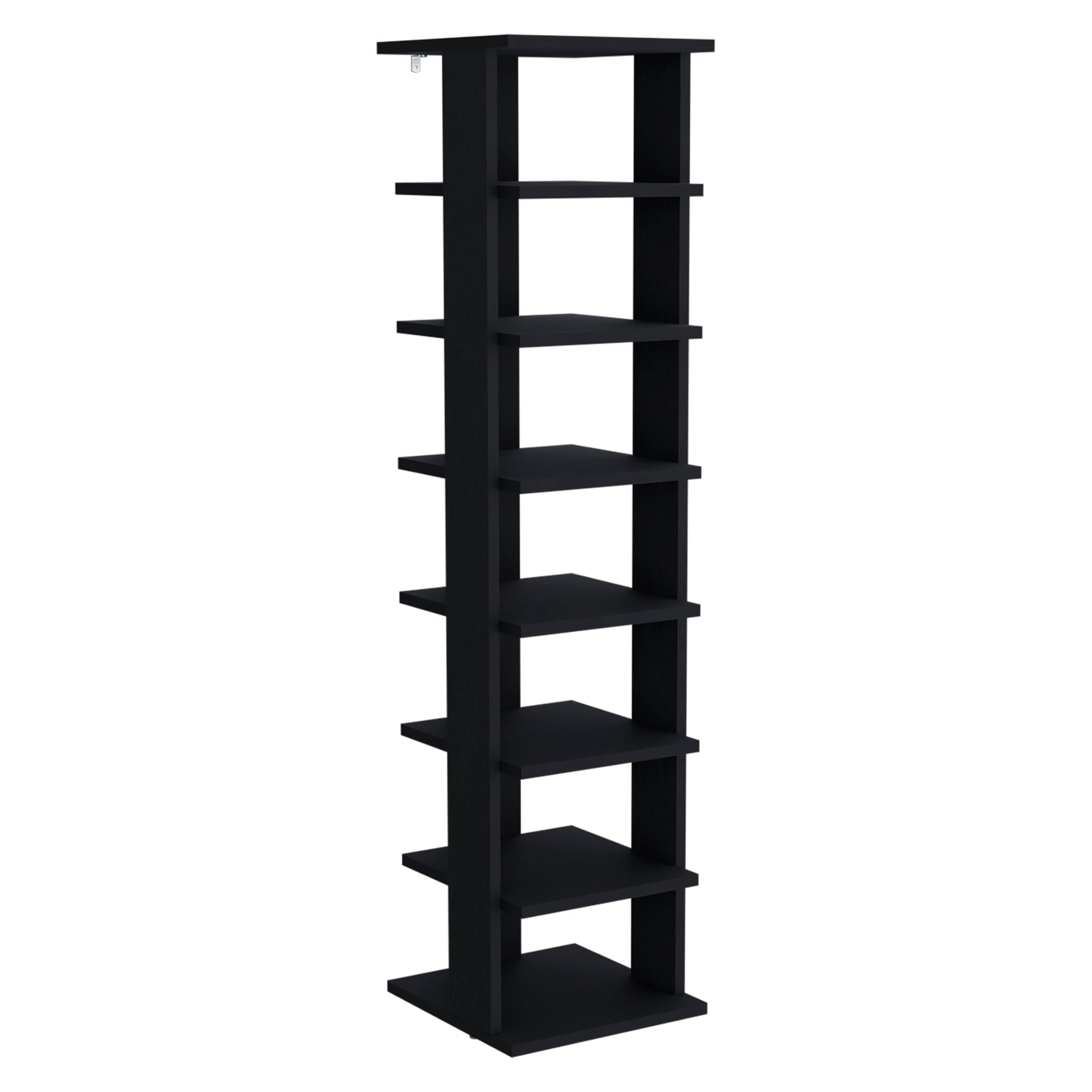 Black 7-Shelf Shoe Rack - Engineered Wood Display Shelving for Living Room