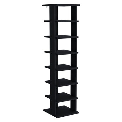 Black 7-Shelf Shoe Rack - Engineered Wood Display Shelving for Living Room