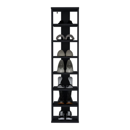 Black 7-Shelf Shoe Rack - Engineered Wood Display Shelving for Living Room