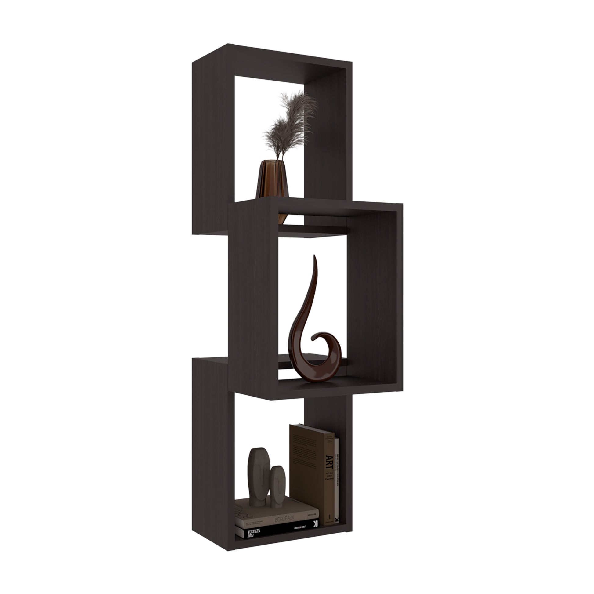 Wall Shelf, 3 Shelves, Black Wengue - Display & Storage
