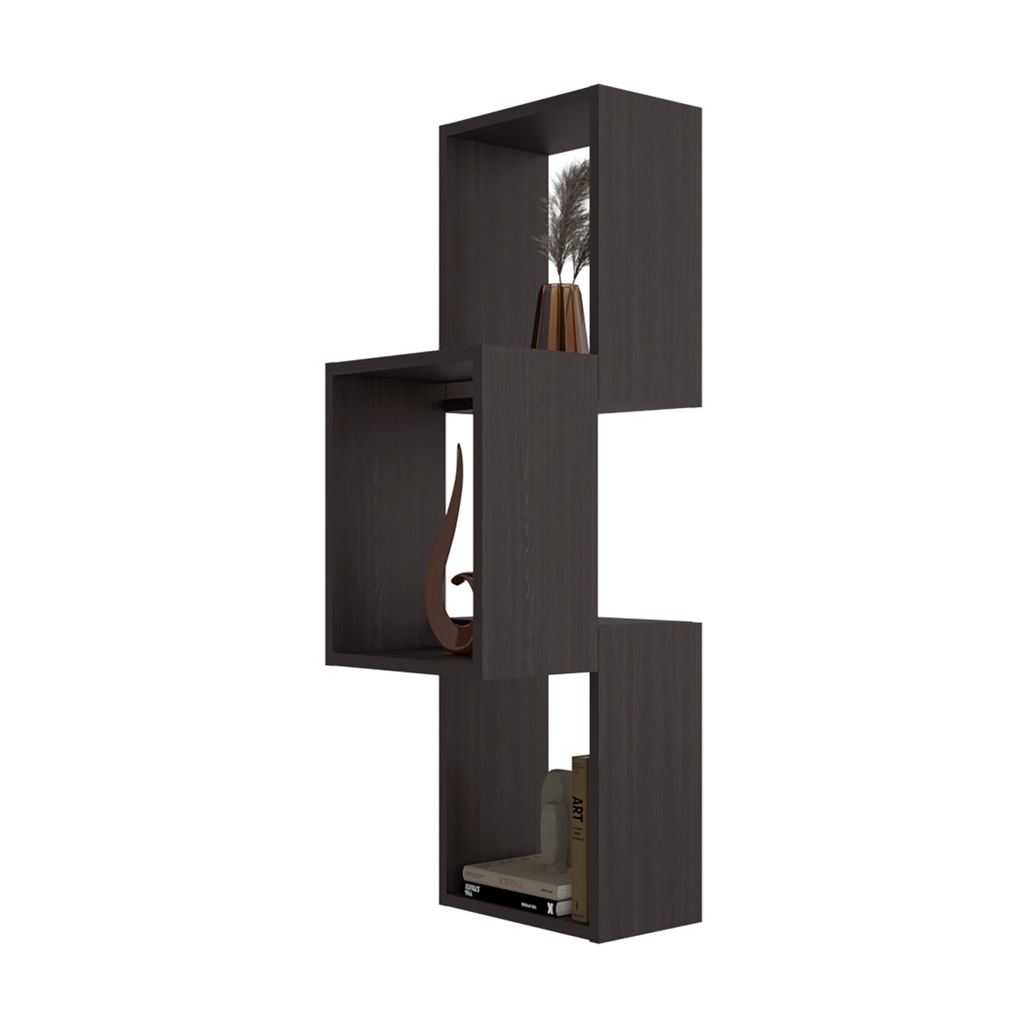 Wall Shelf, 3 Shelves, Black Wengue - Display & Storage