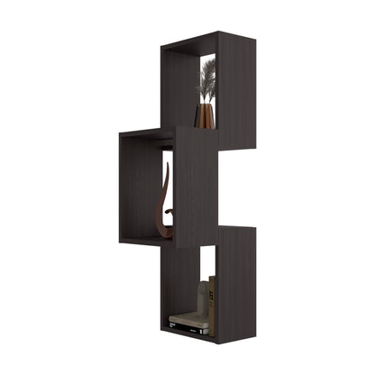 Wall Shelf, 3 Shelves, Black Wengue - Display & Storage