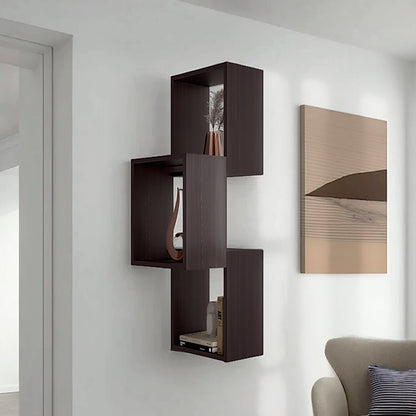 Wall Shelf, 3 Shelves, Black Wengue