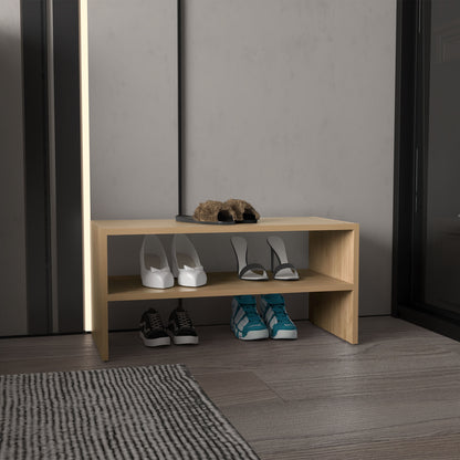 Modular Shoe Rack  13.7" H, 2 Shelves, Natural Oak - Living Room