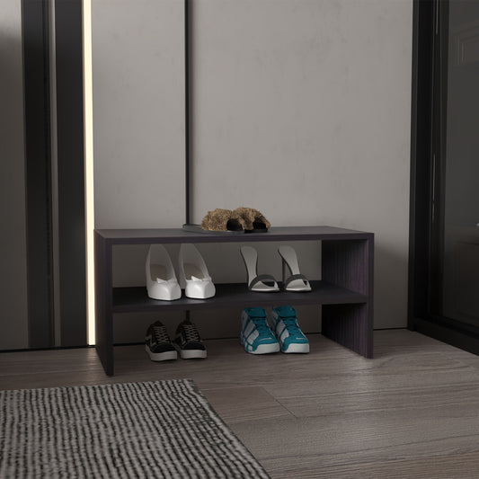 Shoe Organizer 13.7" H, 2 Shelves, Black Wengue - Living Room