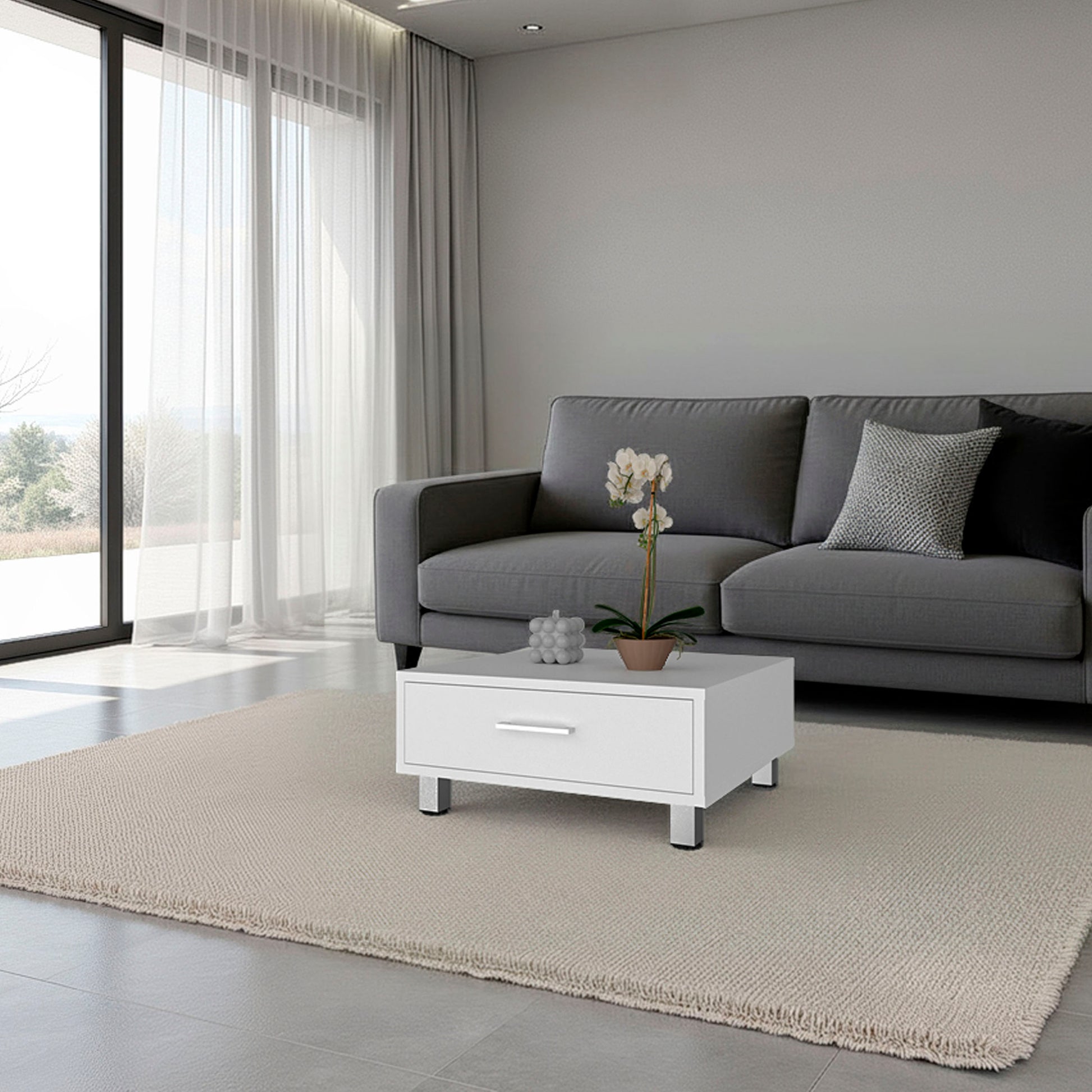 Athens Coffee Table, One Drawer, Four Legs, White