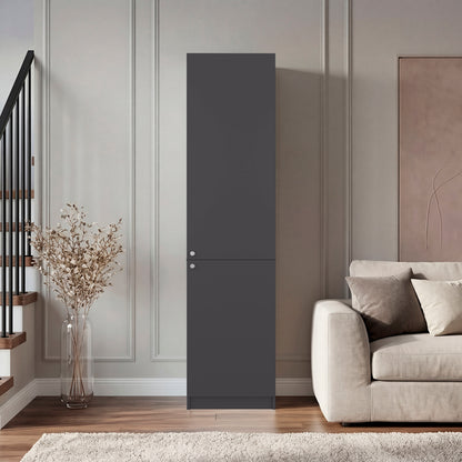 Tall Bookcase 71" H with 2 Doors, Five Interior Shelves, Matt Grey/White