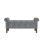 Wallen Traditional Rolled Arm Storage Bench Ottoman with Pewter Nailhead Trim in Black Curly Vine Pattern with Dark Brown Solid Wood Legs