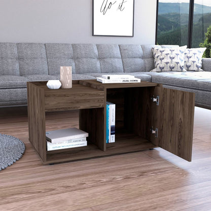 Walnut Brown Rectangular Coffee Table with Shelves