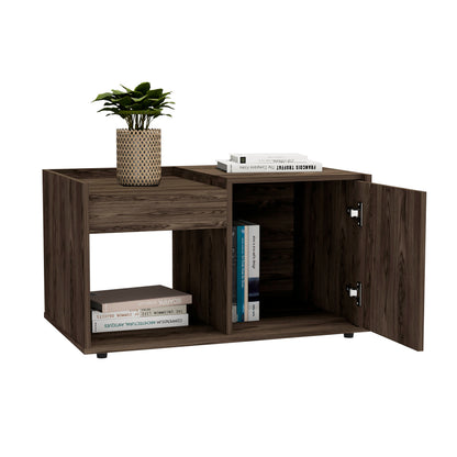 Walnut Brown Rectangular Coffee Table with Shelves