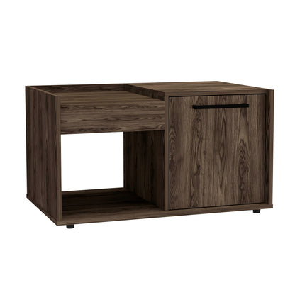 Walnut Brown Rectangular Coffee Table with Shelves