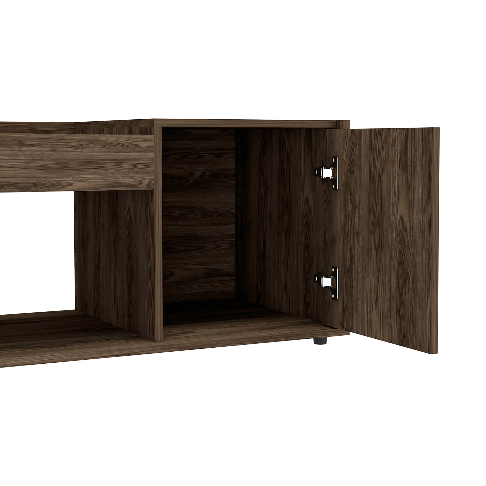 Walnut Brown Rectangular Coffee Table with Shelves