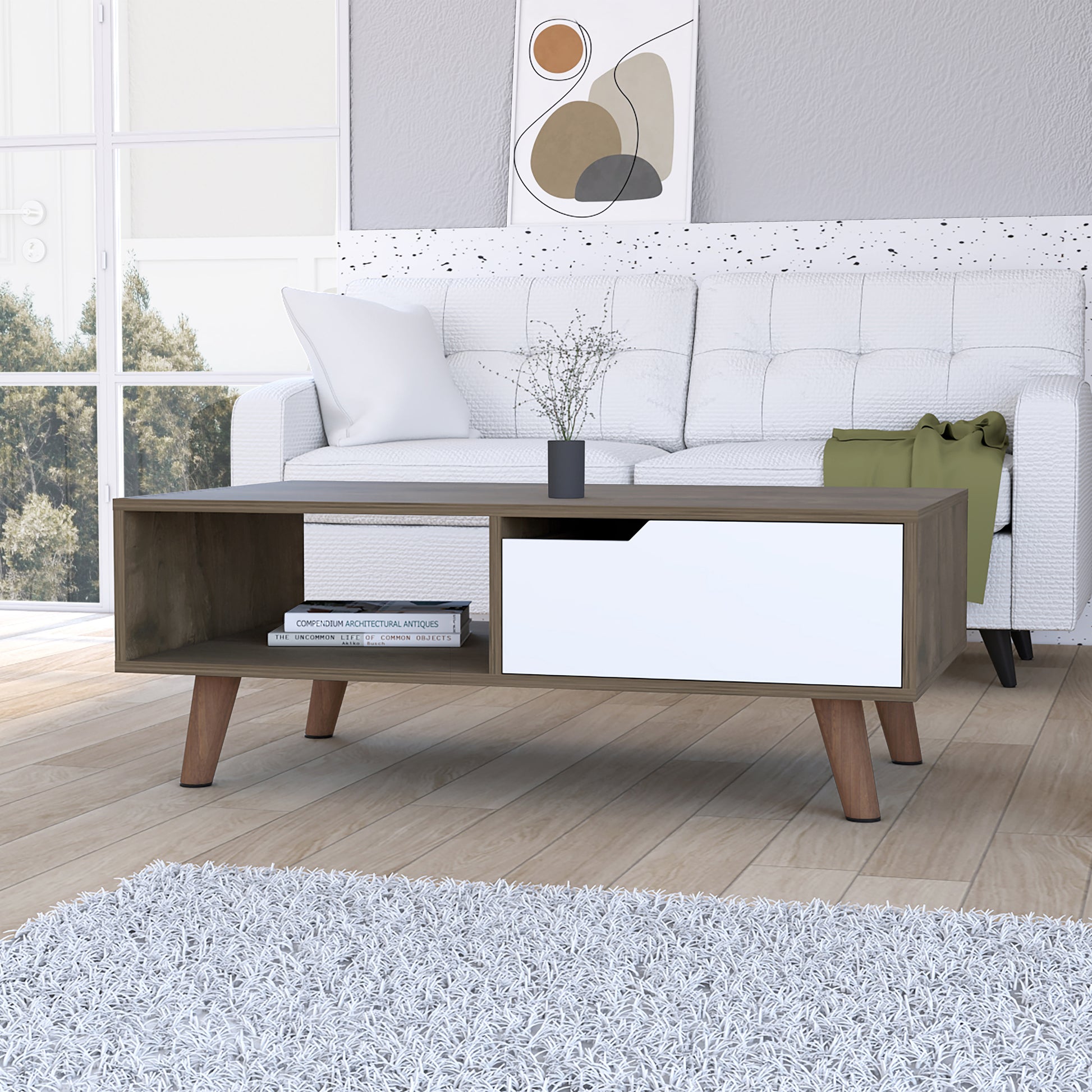 Hamburg Coffee Table 2.0 , One Open Shelf, One Drawer