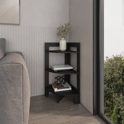 Gisela Corner Shelf With Three Shelves, Black