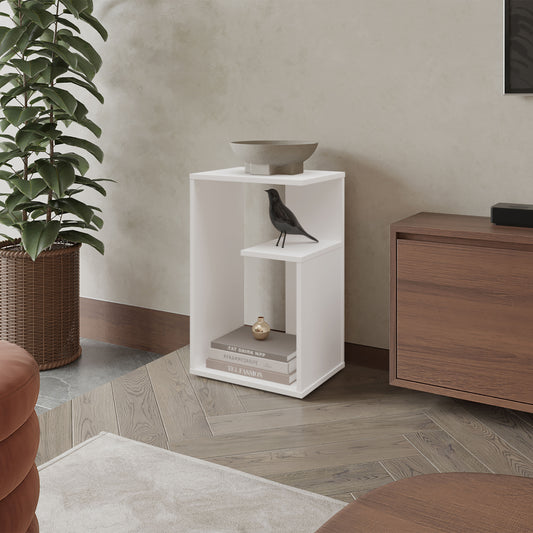 Vega Side Table in Melamine with Open Storage, White