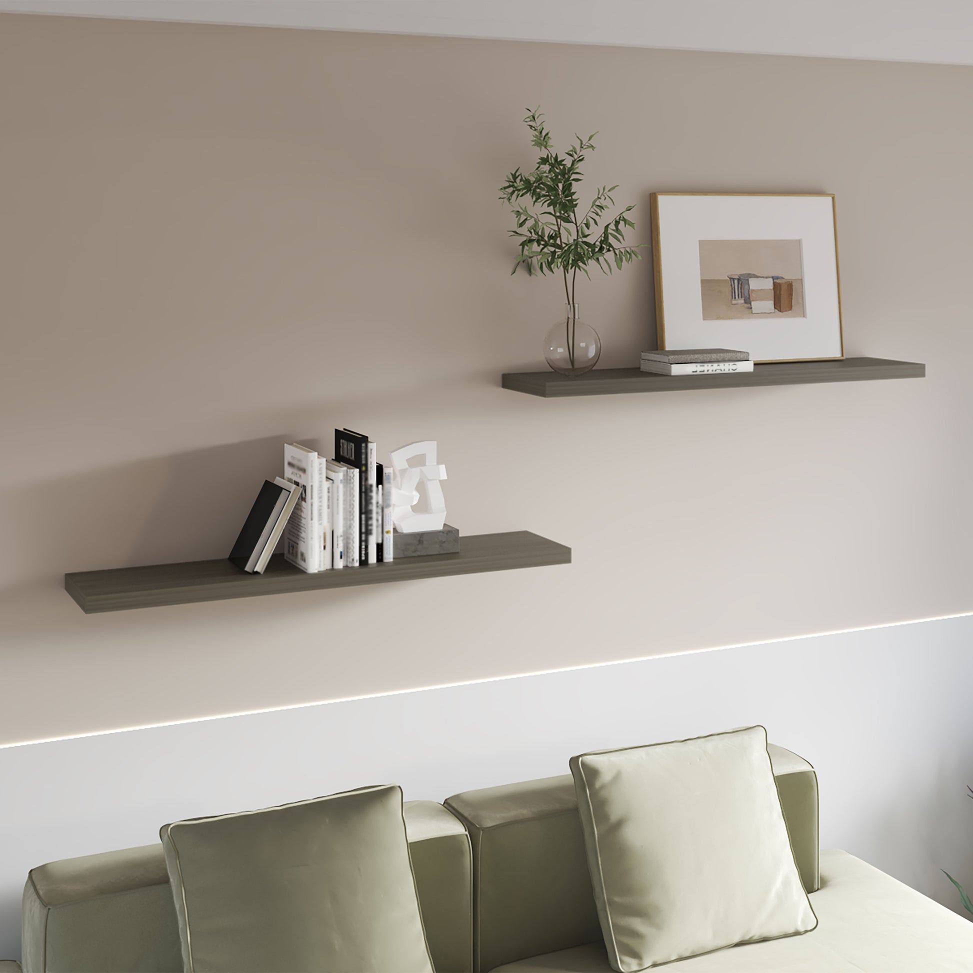 FM FURNITURE Greer Floating Shelf in Melamine x2,Smokey Oak