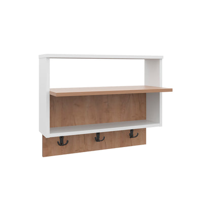 Doki Wall mounted Organizer with Open Storage, White and Natural Oak