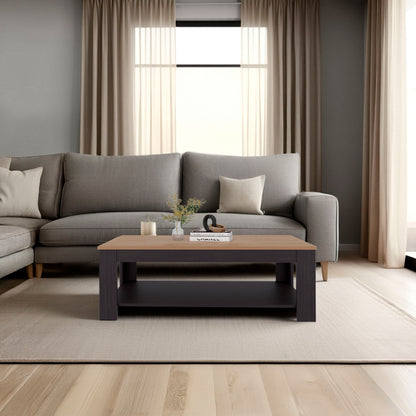Rectangular Coffee Table with Lower Shelf, Wenge and Natural Oak