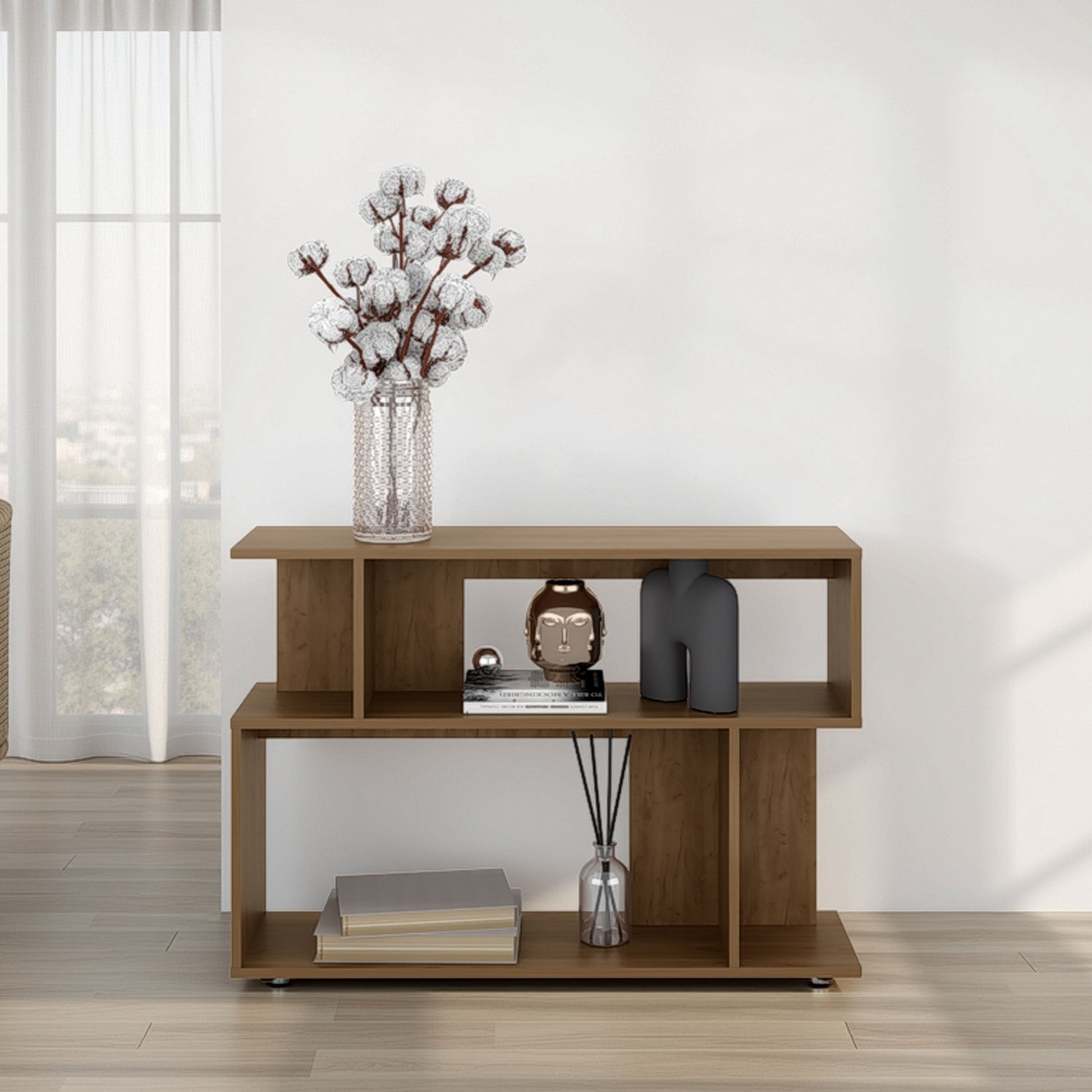 Bell Modern Storage Shelf, Open Design with 2 Shelves, High-Quality Wood