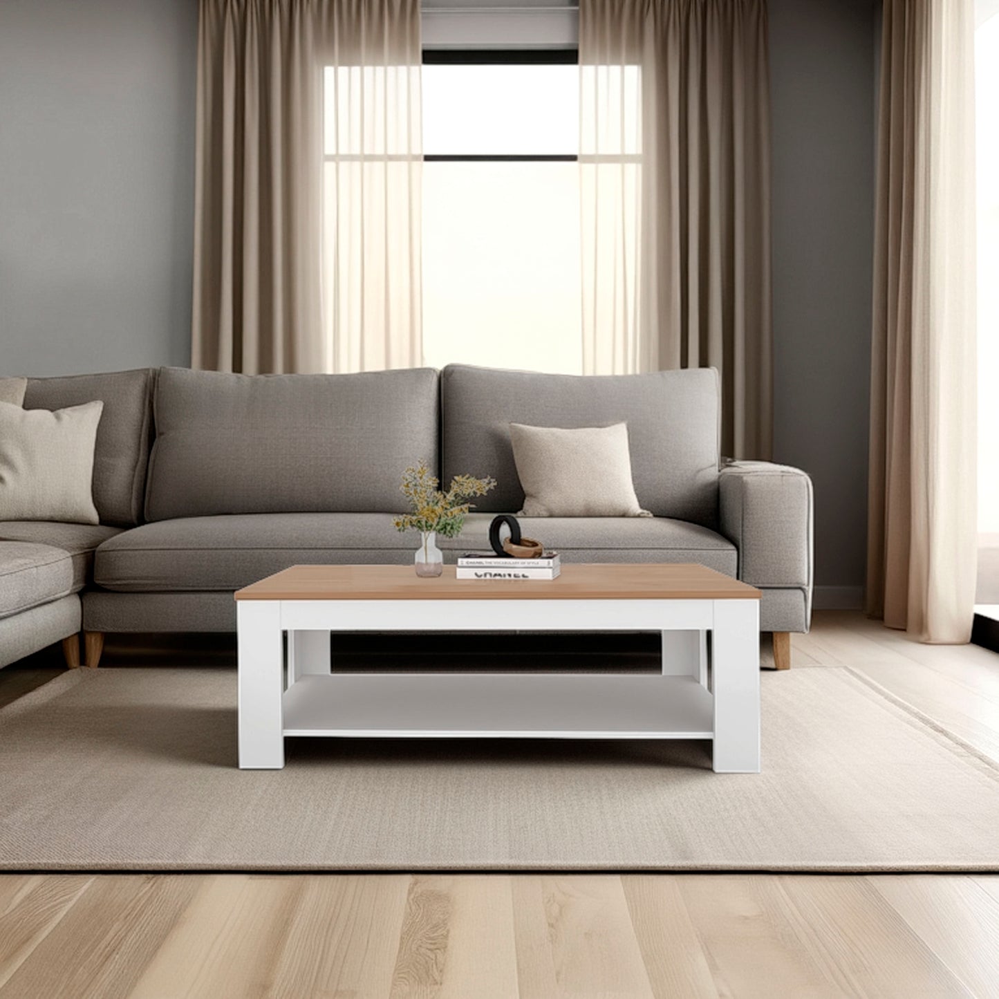 Rectangular Coffee Table with Lower Shelf, Wenge and Natural Oak