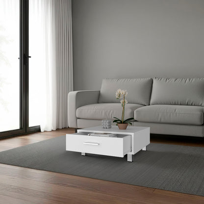White Coffee Table with Drawer - 23.6" W for Living Room