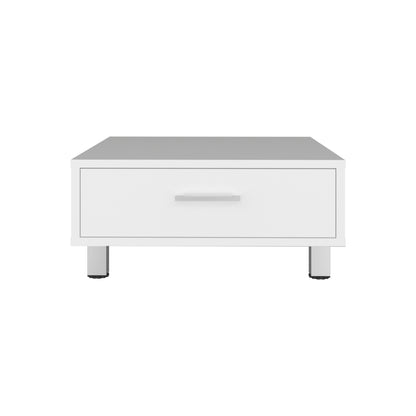 White Coffee Table with Drawer - 23.6" W for Living Room