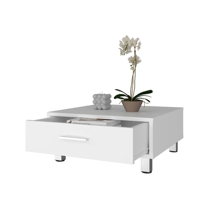 White Coffee Table with Drawer - 23.6" W for Living Room