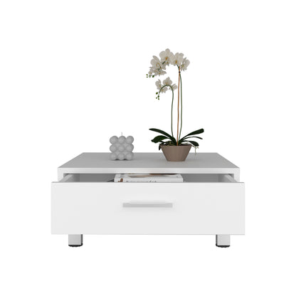 White Coffee Table with Drawer - 23.6" W for Living Room